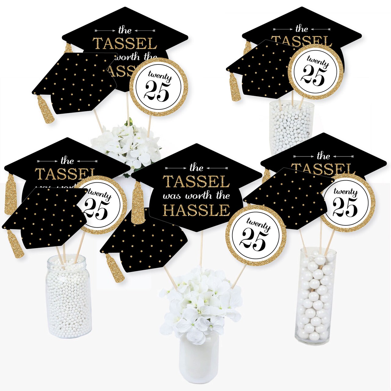 Big Dot of Happiness Gold 2025 Graduation Party Centerpiece Sticks - Table Toppers - Set of 15